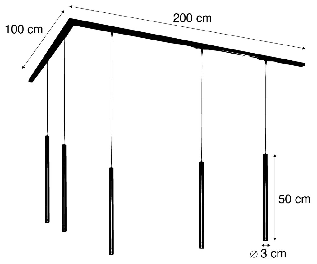 Nowoczesny system oświetlenia szynowego z 5 lampami wiszącymi czarny 1-fazowy - Iconic Frini