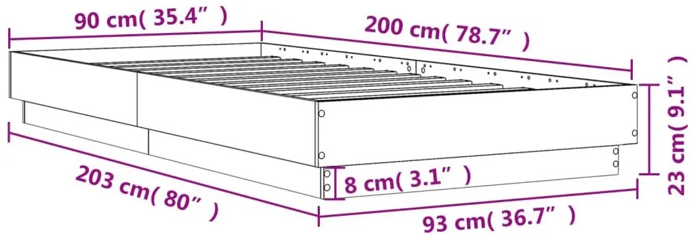 Nowoczesne łóżko z oświetleniem LED brązowy dąb 90x200 - Irjas