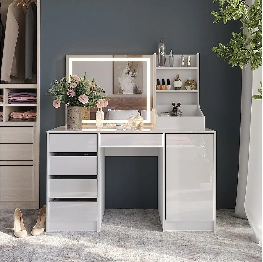 Stół toaletowy biały/biały wysoki połysk 128.2x50.1x76 sherry