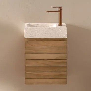 Zestaw Mebli Łazienkowych Z Drewna Tekowego Ze Zintegrowaną Umywalką Z Cementu Napier Drewno Tekowe & - Sklum
