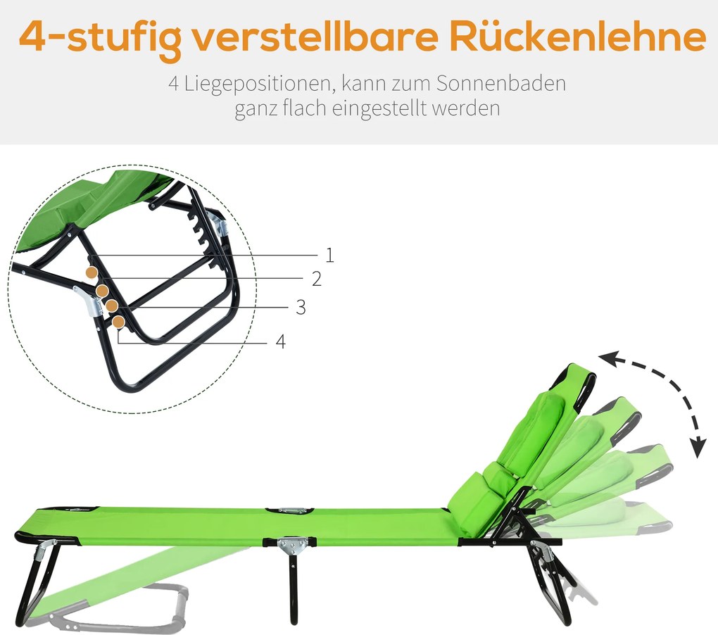 Outsunny Leżak z otworem na twarz & poduszką, składany, wodoodporne pokrycie, metalowy stelaż, zielony | Aosom PL