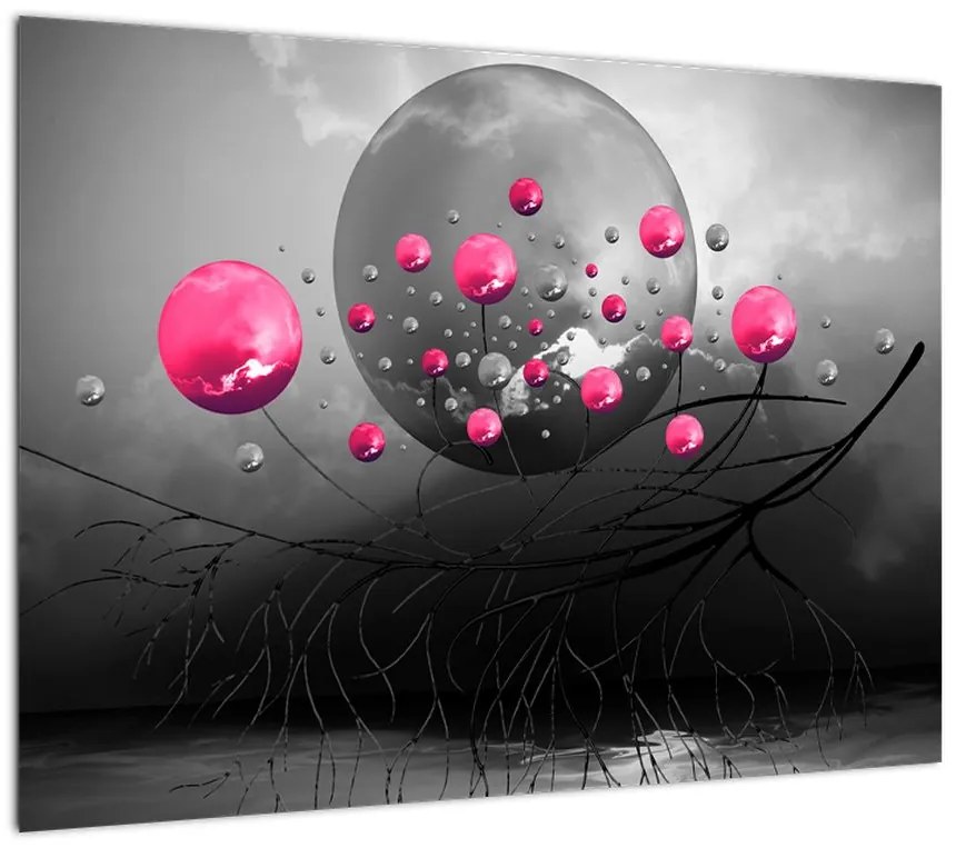 Obraz na szkle - różowe abstrakcyjne kule (70x50 cm)