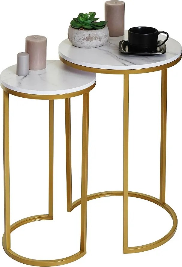 Zestaw 2 stolików bocznych MCW-K46,  biało-złoty