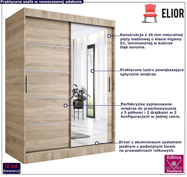 Szafa przesuwna dąb sonoma 150 cm - Marmos 4X