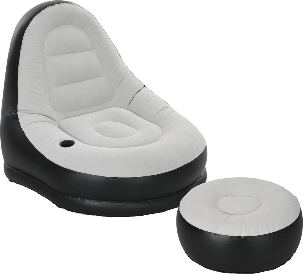 Outsunny Fotel Nadmuchiwany Fotel Ogrodowy, 125 x 100 x 87 cm, Szary + Czarny