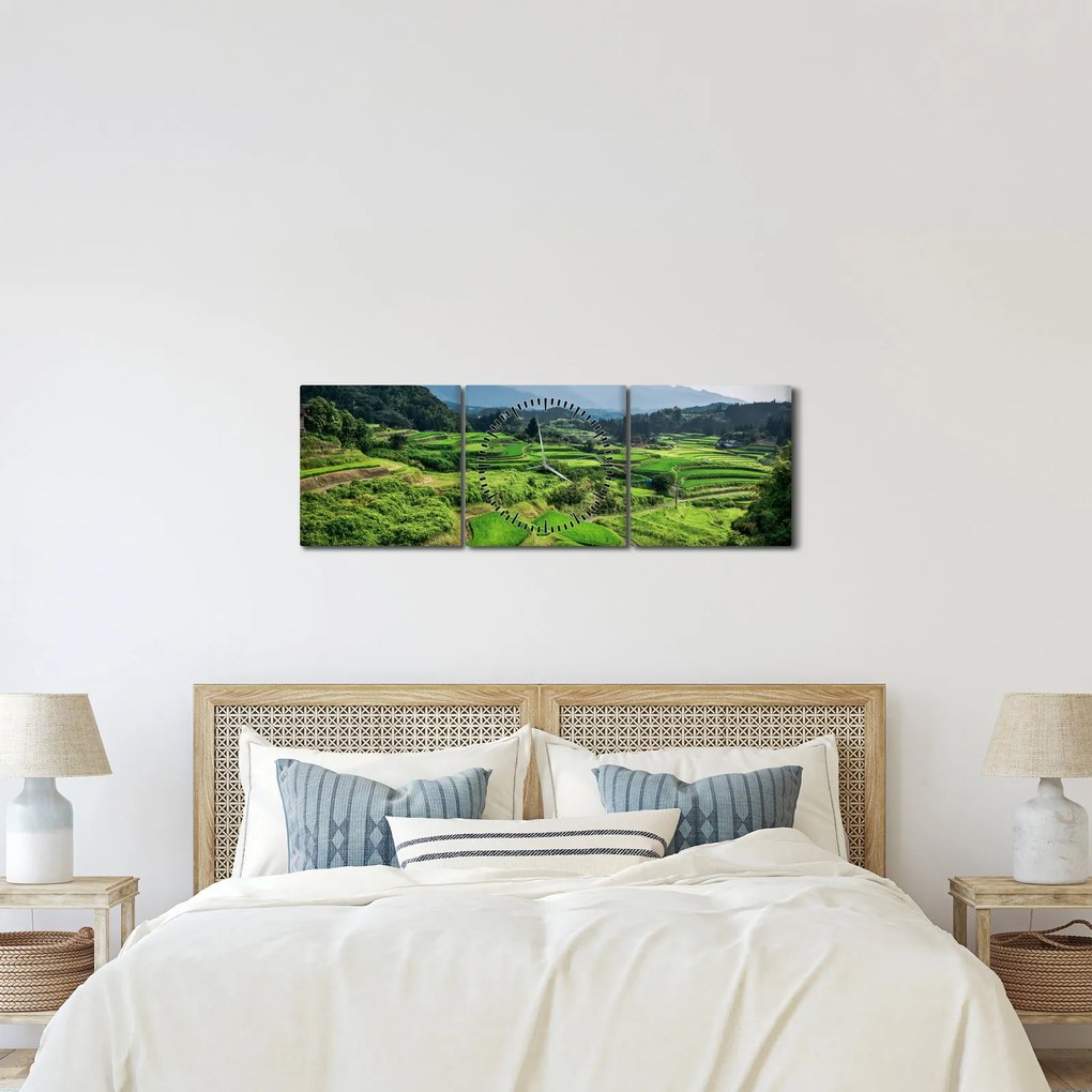 Obraz pól ryżowych (z zegarem) (90x30 cm)