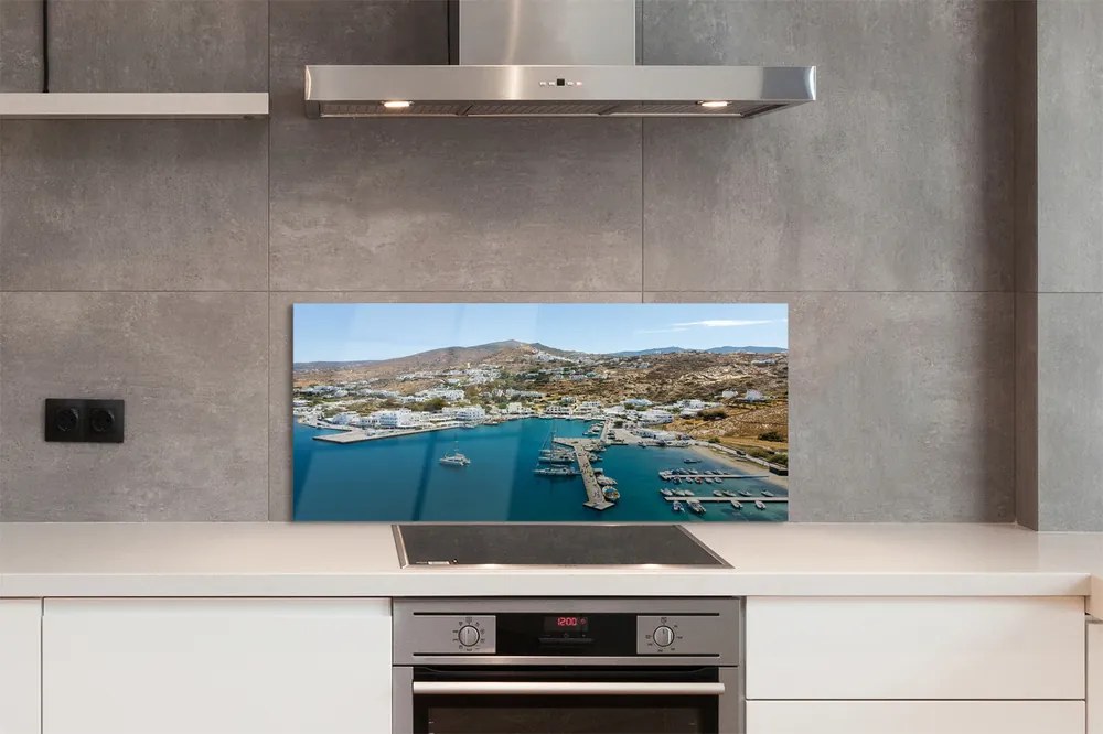 Panel Szklany Malownicze Miasto na Greckim Wybrzeżu