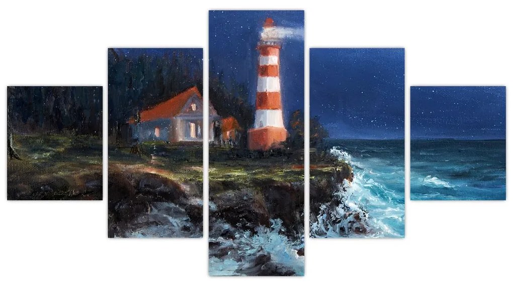 Obraz - Latarnia morska na brzegu oceanu, akwarela (125x70 cm)