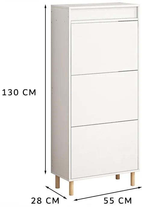 Biała szafka na buty z lustrem i miejscem do przechowywania w stylu loftowym, pionowa półka do przedpokoju 55 cm