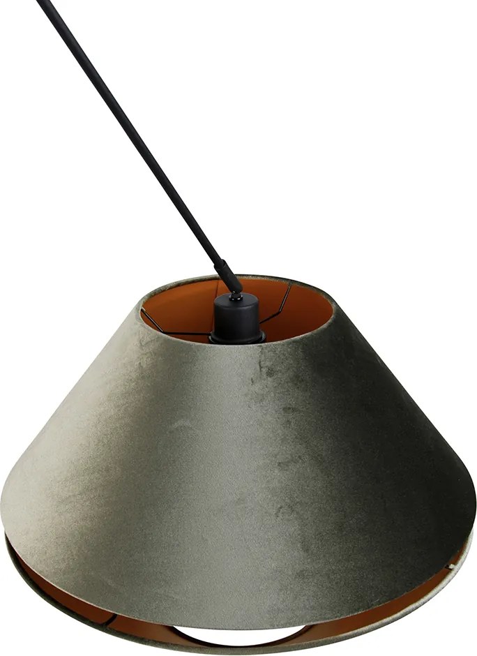 Lampa wisząca czarna z podwójnym aksamitnym abażurem zielonym ze złotym wnętrzem - Blitz