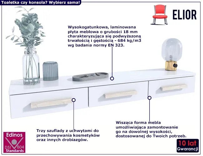 Biała Półka Wisząca Z Szufladami Z4-R79