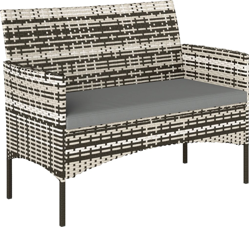 Outsunny 2-osobowa sofa rattanowa na taras z poduszką, antypoślizgowe maty, stalowa rama, jasnoszara | Aosom PL