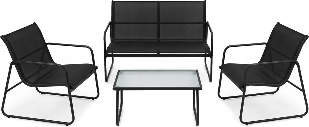 Zestaw mebli ogrodowych Calvero - sofa 2-osobowa, 2 fotele i stolik, kolor czarny