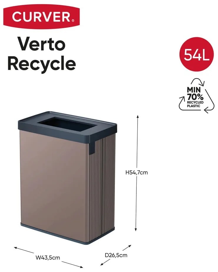Różowy kosz na śmieci do segregacji odpadów z plastiku z recyklingu 54 l Verto Recycle – Curver