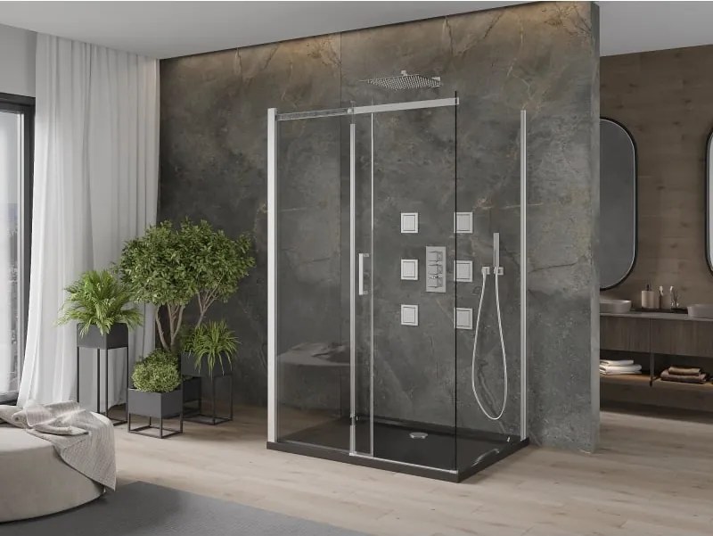 Mexen Omega-3S kabina prysznicowa 3-ścienna, rozsuwana 110x80 cm, transparent, chrom + brodzik Flat - 825-110-080-01-00-3s-4070