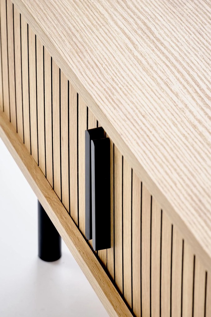 Ława z zamykaną półką, MDF naturalny/czarny 90/50/40 ANGELINA