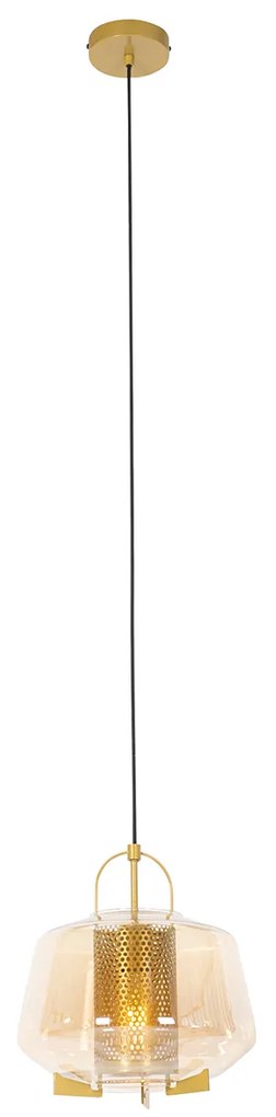 Lampa wisząca w stylu art deco złota z bursztynowym szkłem 30 cm - Kevin ArtDeco Oswietlenie wewnetrzne