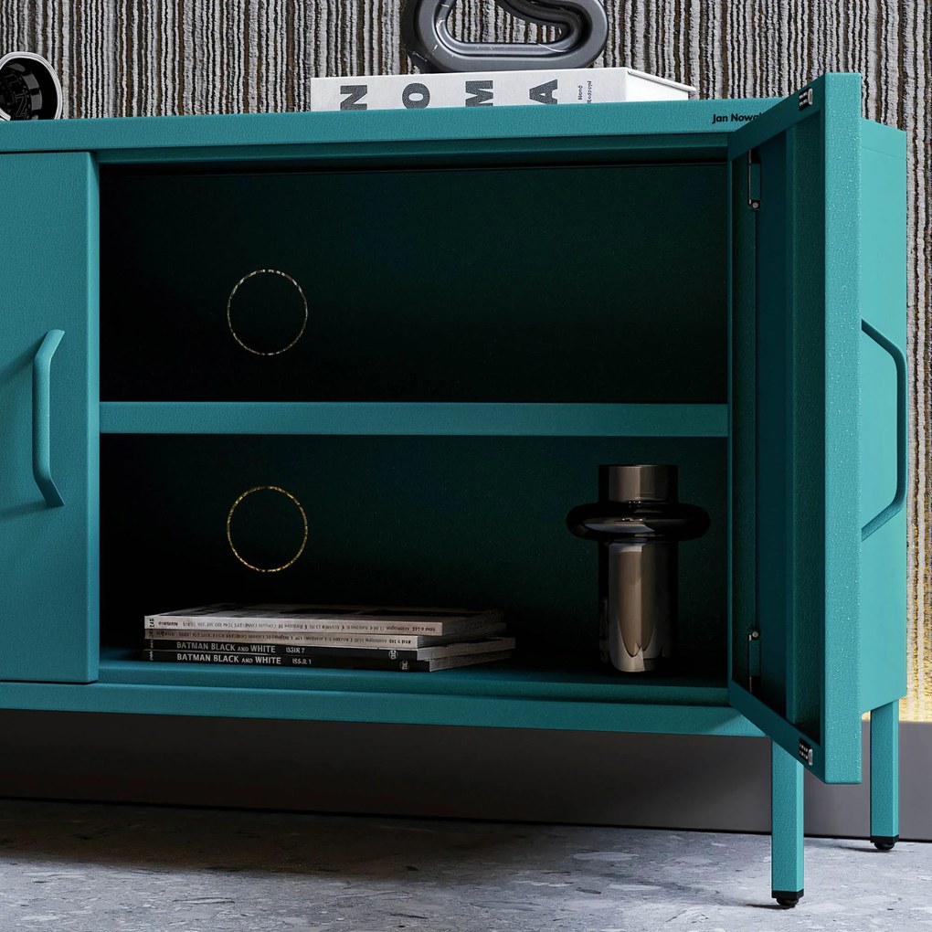 Szafka RTV metalowa na nóżkach morska, 1150x595x400 mm: ROSA Modern