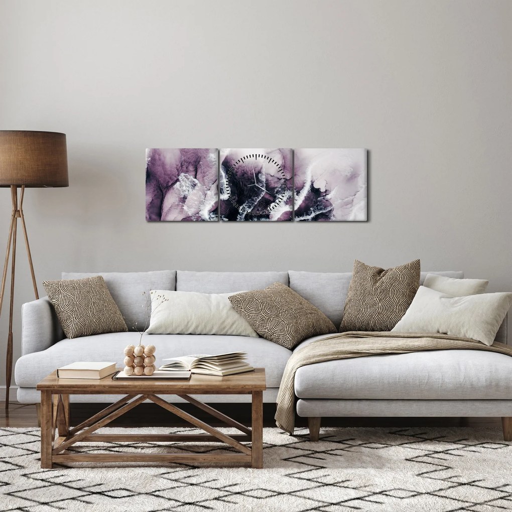 Obraz - Fioletowy marmur N⁰2 (z zegarem) (90x30 cm)