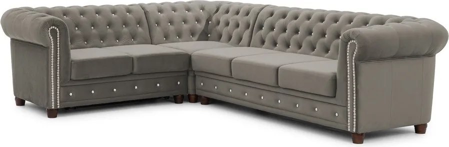 Szary aksamitny rozkładany narożnik (lewostronny/w kształcie litery L) York Blik – Ropez