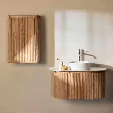 Zestaw Drewnianych Mebli Łazienkowych Carsone Naturalna & Naturalna & Okrągły Ceramiczny - Sklum