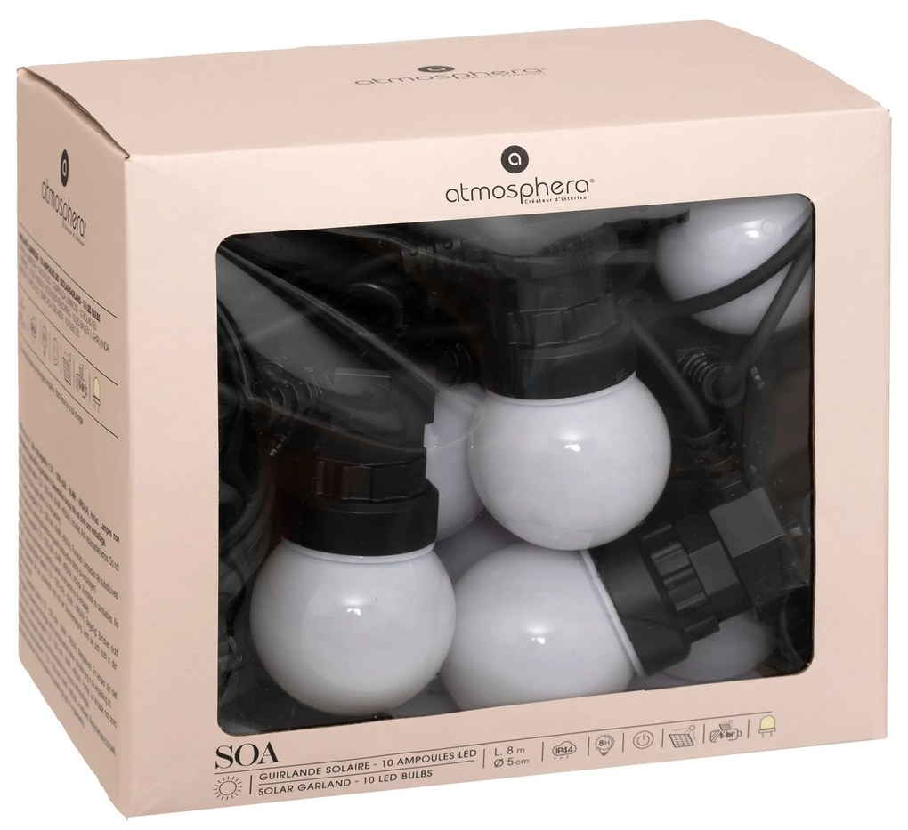 Girlanda solarna LED, SOA, 10 żarówek, 8 m