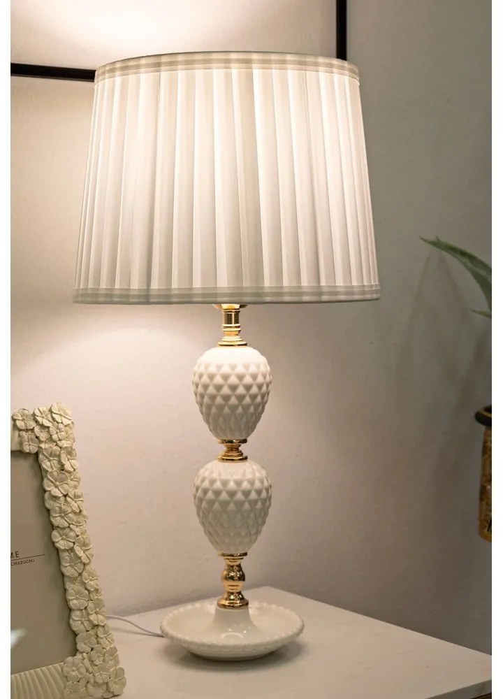Biała lampa stołowa z tekstylnym kloszem (wysokość 57 cm) Torre – Mauro Ferretti