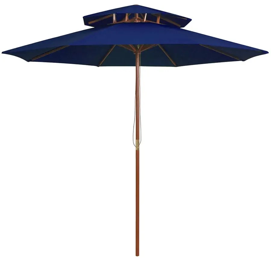 Niebieski parasol ogrodowy z drewnianym słupkiem - Baldar