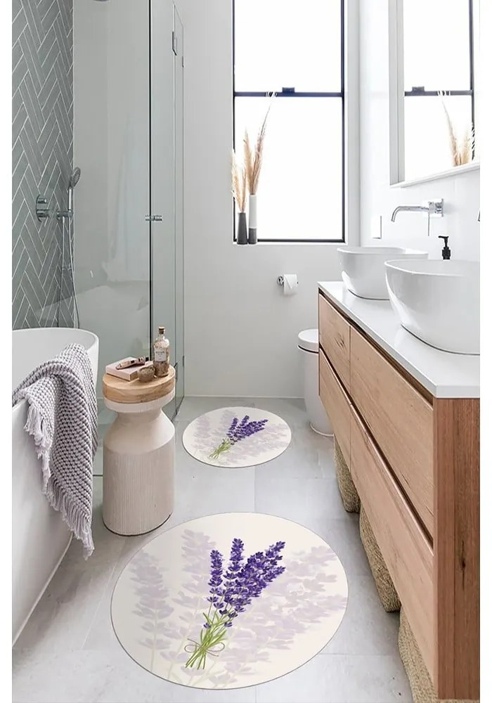 Fioletowe/beżowe dywaniki łazienkowe zestaw 2 szt. ø 100 cm – Mila Home