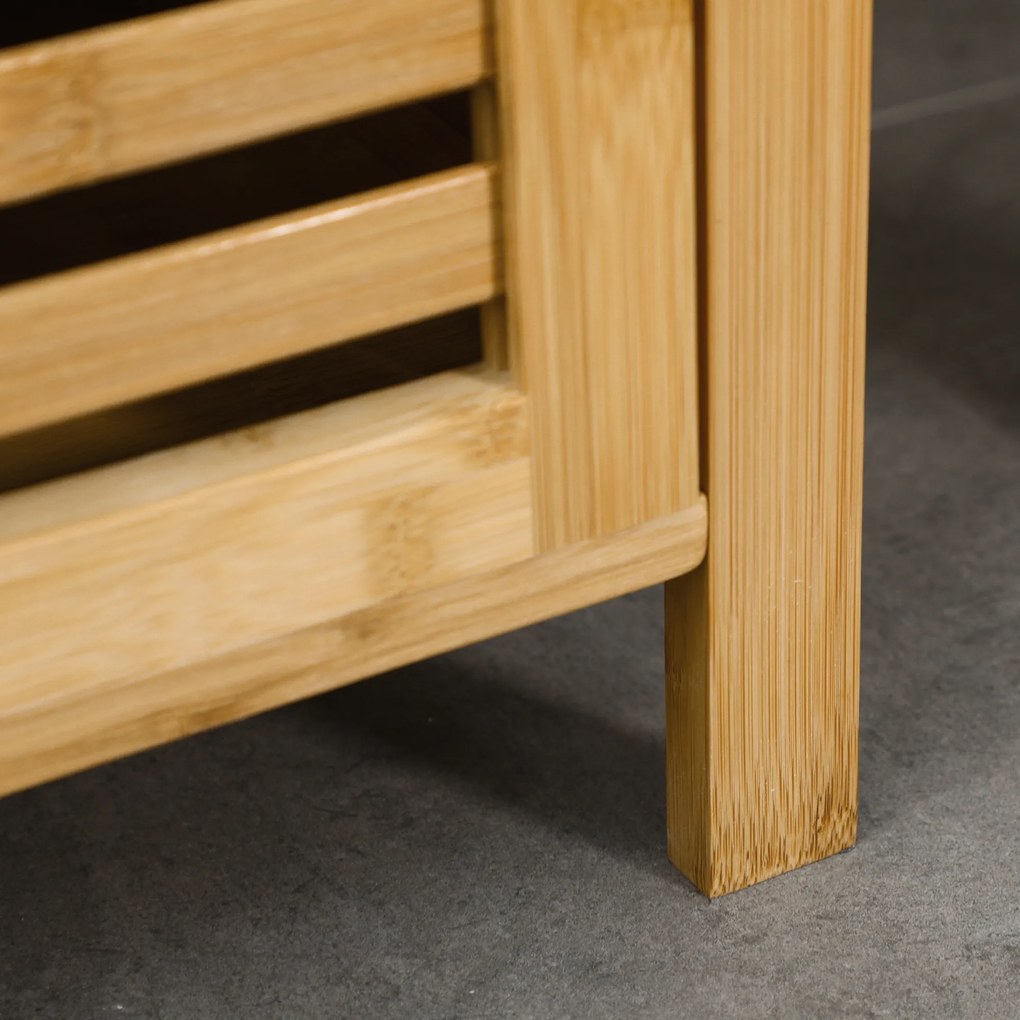 kleankin Regał łazienkowy, szafka z drzwiami żaluzjowymi, regulowane półki, bambus, ok. 33 x 30 x 120 cm