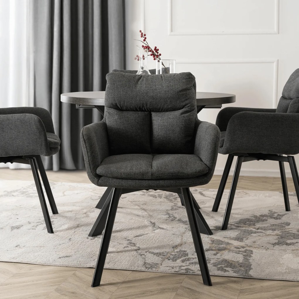 Krzesło Tapicerowane Obrotowe do Salonu CORTADO Ciemnoszare Nowoczesne