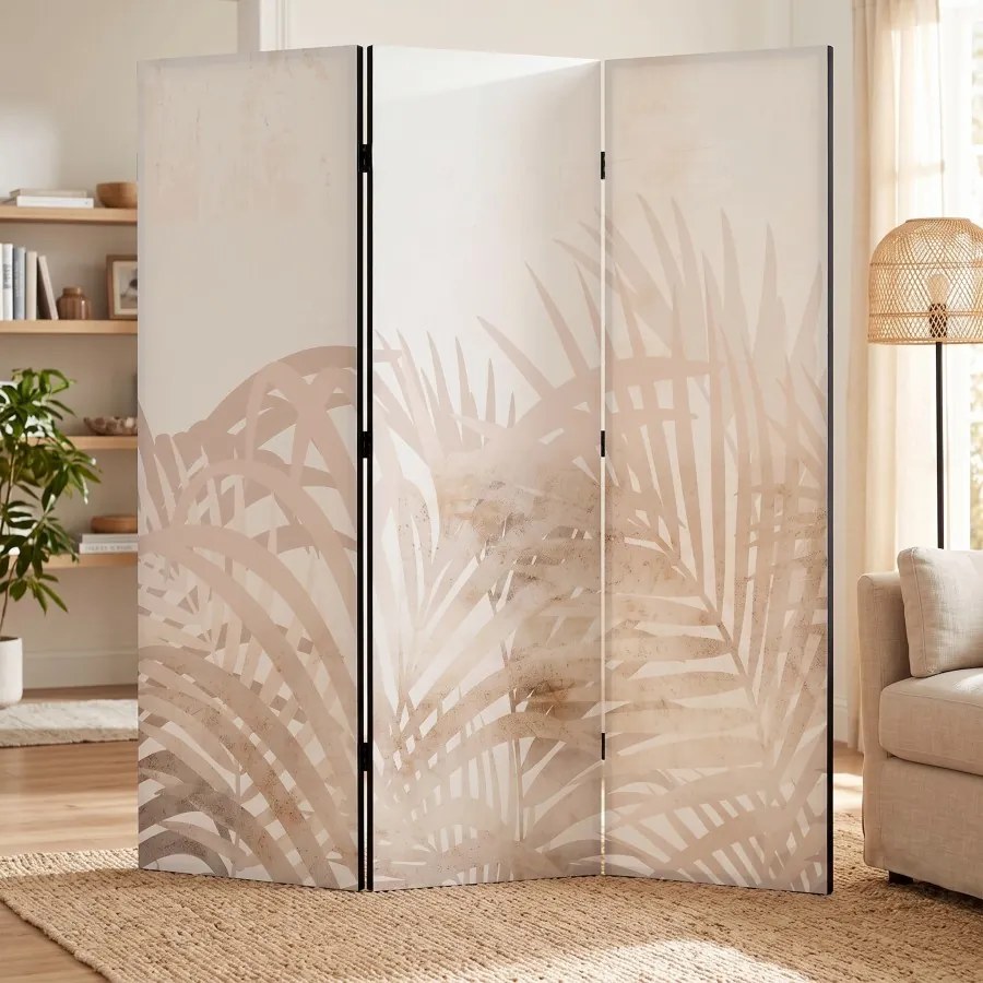 Parawan pokojowy 3-częściowy 135x172 Dwustronny dekoracyjny boho minimalistyczny Beżowy Beżowe Liście Palmowe