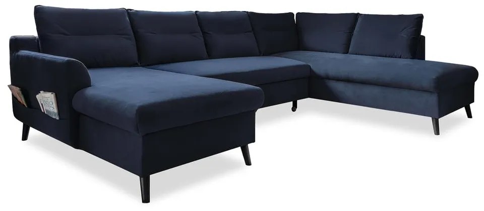 Ciemnoniebieska rozkładana sofa w kształcie litery "U" Miuform Stylish Stan, prawostronna