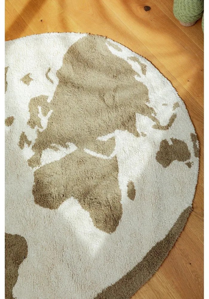 Zielono-kremowy bawełniany dywan dziecięcy odpowiedni do prania/tkany ręcznie ø120 cm World Map – Lorena Canals