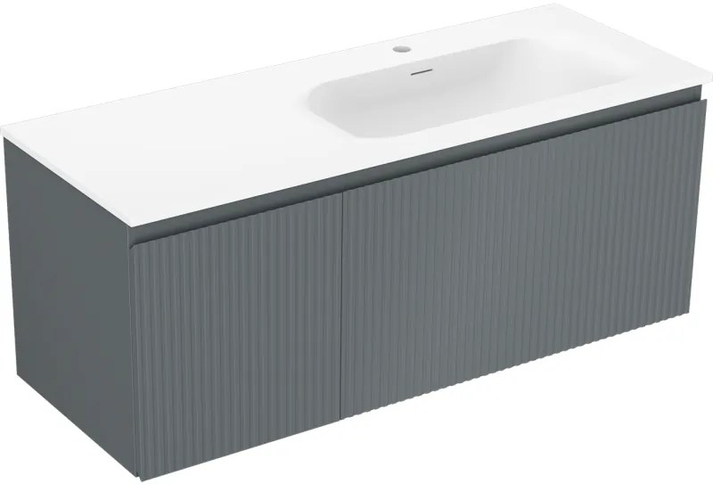 Mexen Rivel szafka łazienkowa 120 cm z umywalką Vela prawą, 1S, 1D, ryflowana, grafit/biała mat - 91A23-12047-3-BBFF66-W23P01