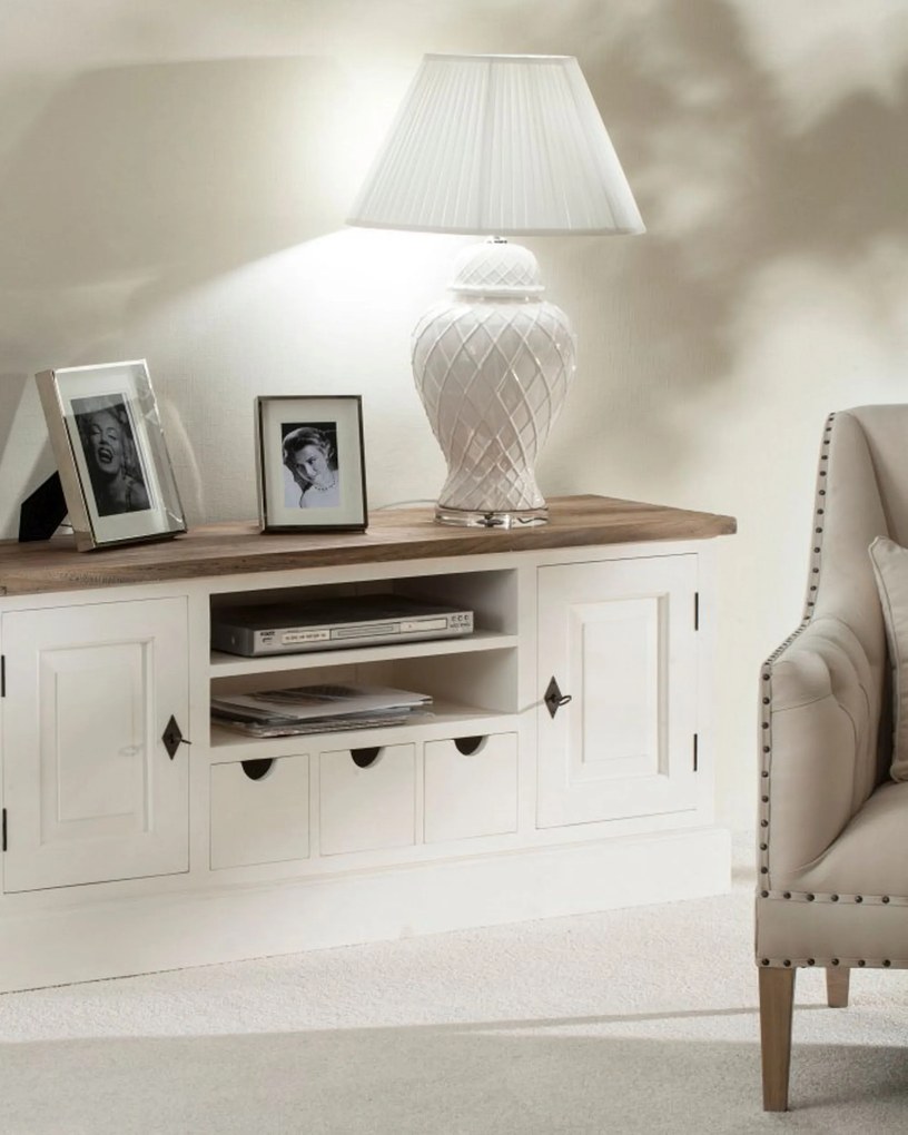 Szafka RTV Brighton 150x40x65cm white&amp;natural