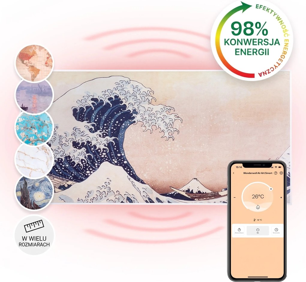 Klarstein Wonderwall Art Smart 700W Panel na Podczerwień W Formie Obrazu Fale