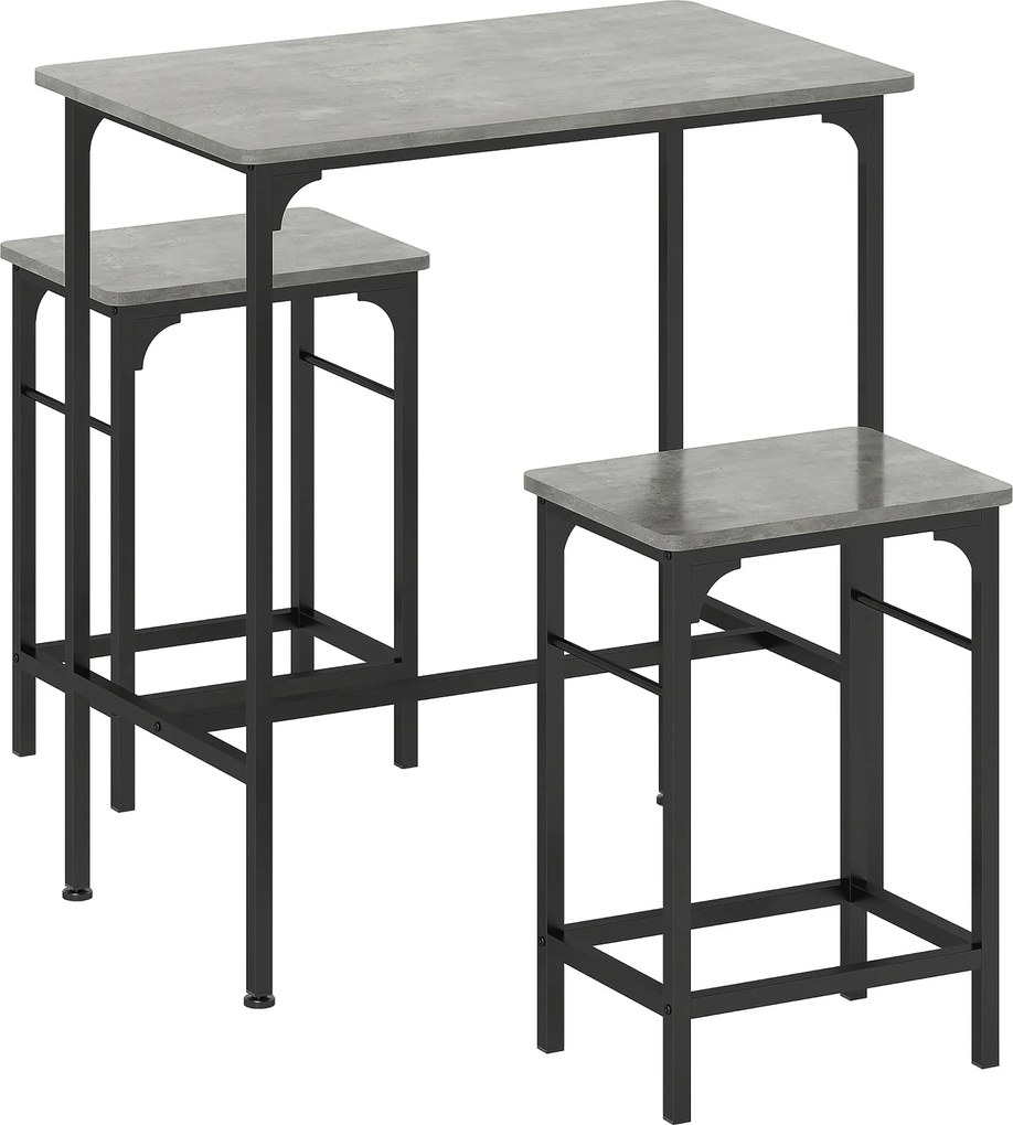 Zestaw do baru HOMCOM z stołkami - Stół z 2 krzesłami z antypoślizgowymi podkładkami, Szary