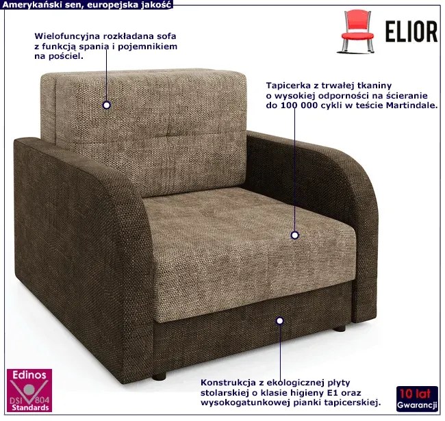 Rozkładana sofa jednoosobowa jasny brąz + ciemny brąz Zofix 4X