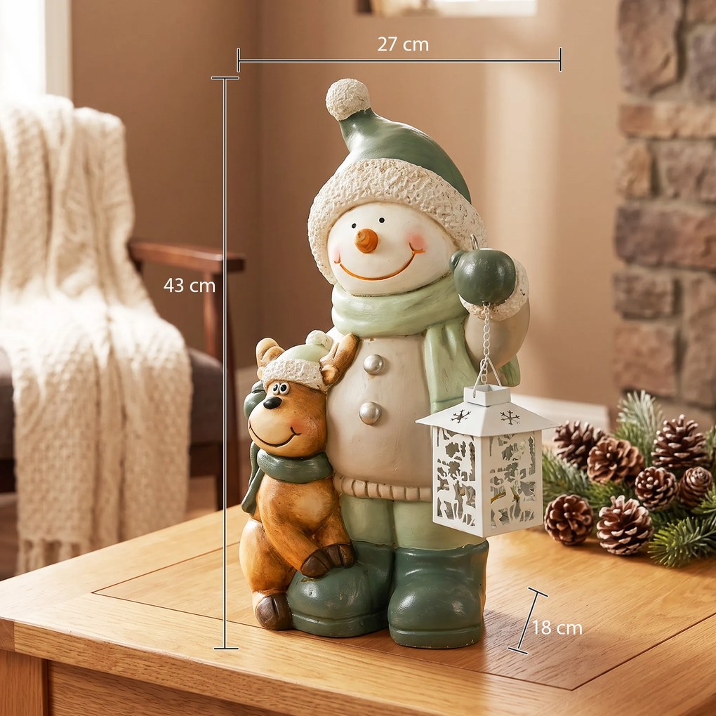 HOMCOM Figurka bałwana 43 cm z MGO z lampionem LED i timerem, do wejścia i przy drzwiach | Aosom PL