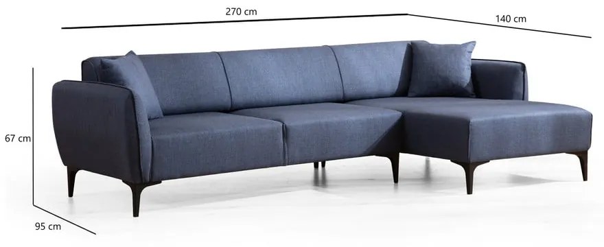 Niebieska sofa narożna Belissimo, prawy narożnik – Balcab Home