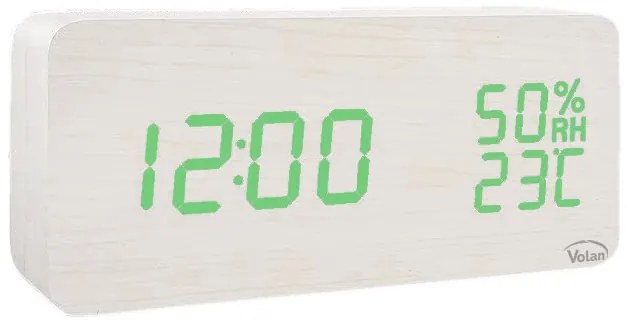 Zegar budzik elektroniczny led drewniany stojący - data termometr higrometr