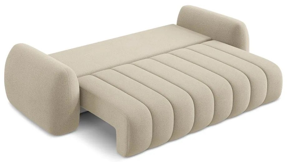 Jasnobrązowa sofa rozkładana z materiału bouclé ze schowkiem 266 cm Pele – Makamii