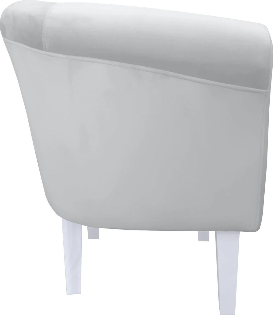 Fotel Milo tkanina Welur wygodny fotel tapicerowany do salonu i sypialni : Kolor nogi - Biała, Kolor tkaniny - VELVET - MG39, Wysokość nogi - 20 cm