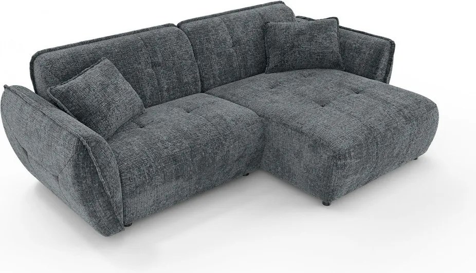 Ciemnoszary narożnik z tkaniny szenilowej (prawostronny/z szezlongiem) Nelia – Ropez