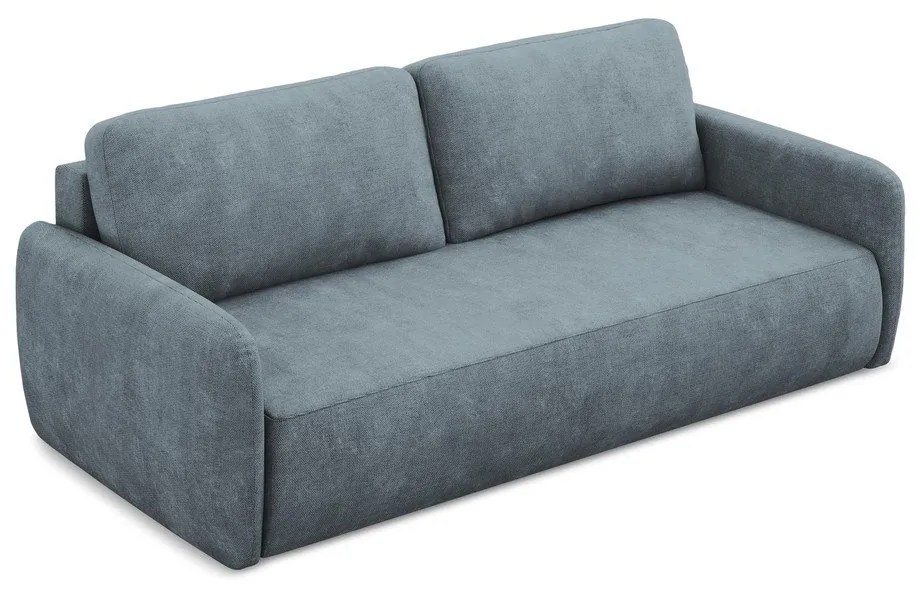 Szaroniebieska rozkładana sofa z tkaniny szenilowej ze schowkiem 218 cm Lilo – Makamii