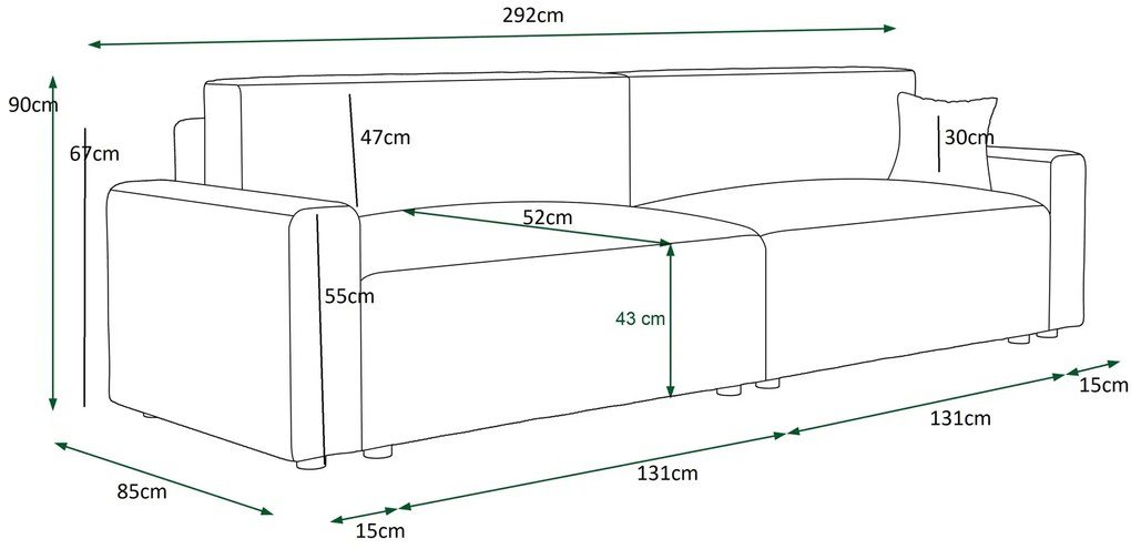 Niebieska rozkładana sofa sztruksowa K2-T88