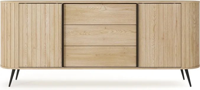 Komoda VILO 196 cm 2D3S Dąb Cremona – Nowoczesna z Ryflowanymi Frontami, Czarne Nogi