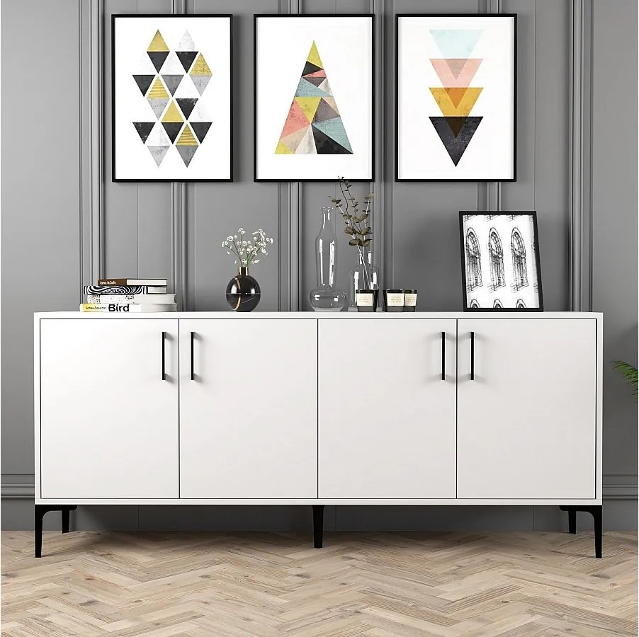 Komoda – 180 cm x 78 cm x 35 cm – Biała – Płyta wiórowa pokryta melaminą