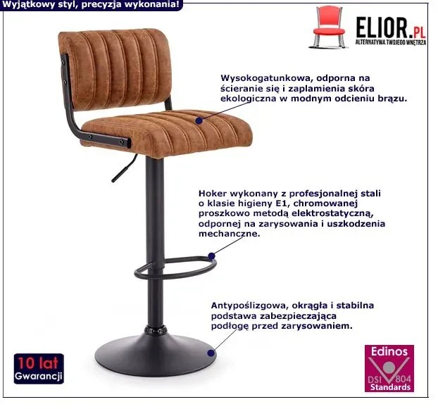 Brązowy tapicerowany hoker barowy z oparciem E1-P45